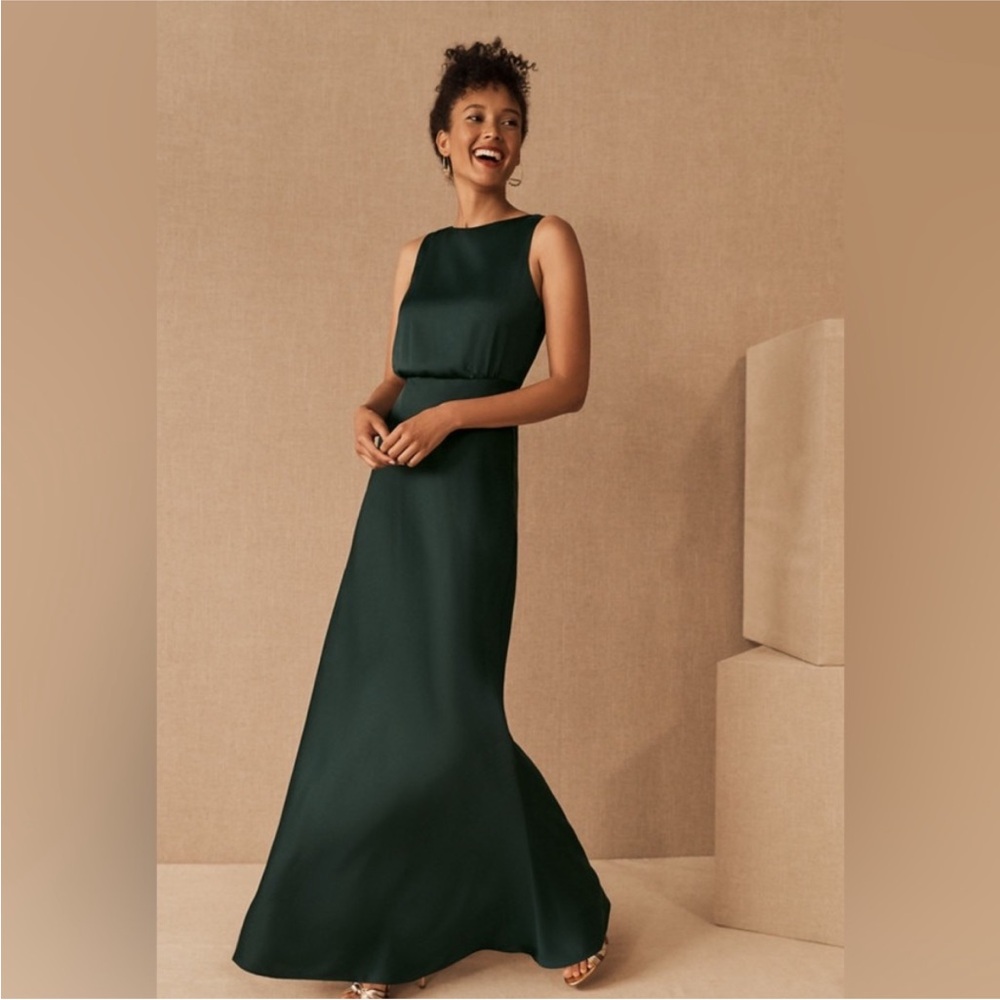 BHLDN Beckett satin charmeuse Maxi dress emerald green